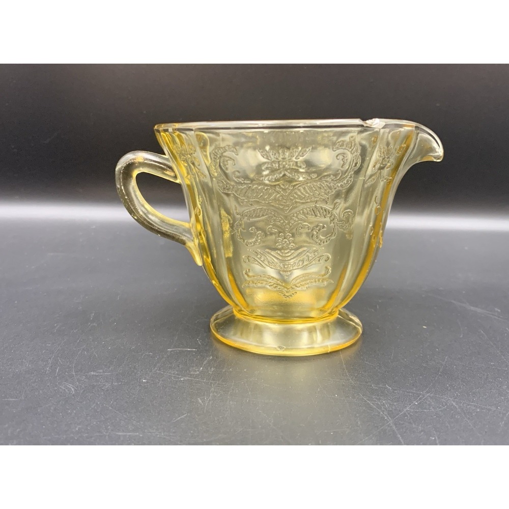 Madrid Vintage Vaseline Glass Creamer Dish amber Yellow Depression Glass